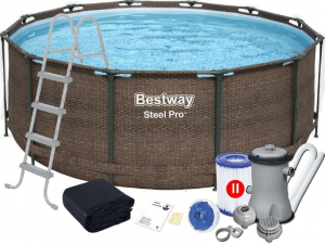 Каркасный бассейн Bestway 5617V Steel Pro 366х122 см "Ротанг", фильтр-насос, лестница, тент
